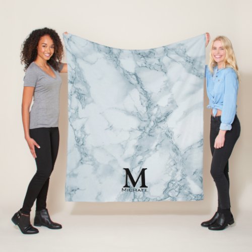 Monogram Blue Marble Fleece Blanket