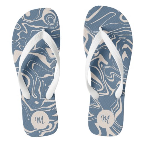 Monogram Blue Marble Pattern Summer Flip Flops