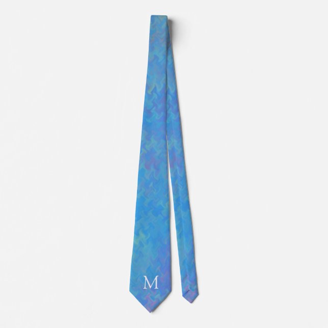 Monogram Blue Marbled Art Neck Tie (Front)