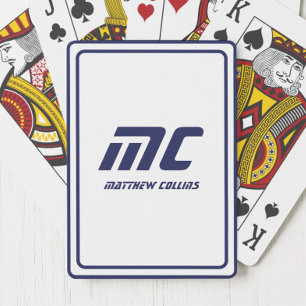 Monogram Blue Minimalist Name Modern Text Men's Poker Cards
