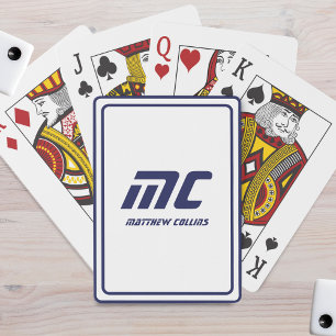 Monogram Blue Minimalist Name Modern Text Men's Poker Cards