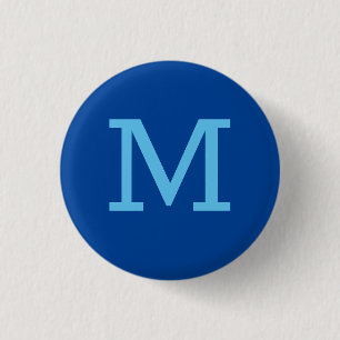 Monogram Blue Modern Add Your Name Initial Button