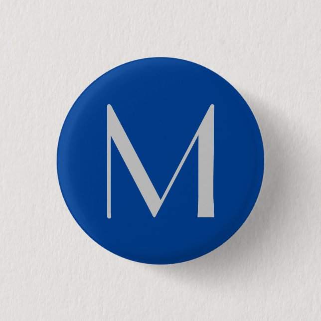 Monogram Blue Modern Add Your Name Initial Button (Front)
