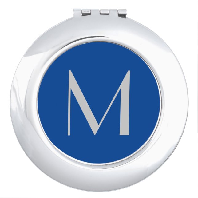 Monogram Blue Modern Add Your Name Initial Compact Mirror (Front)