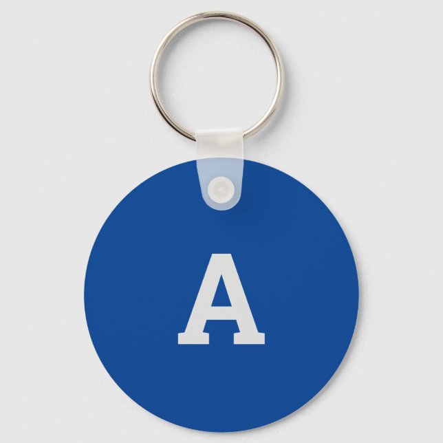 Monogram Blue Modern Add Your Name Initial Keychain (Front)