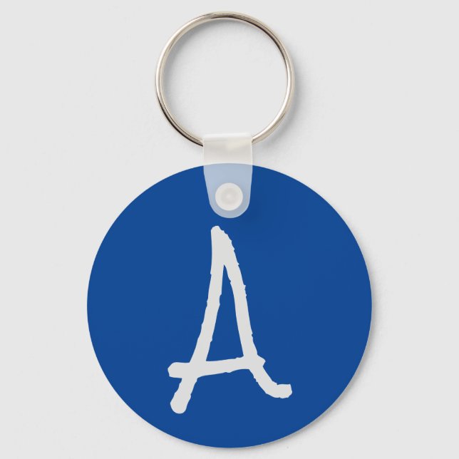 Monogram Blue Modern Add Your Name Initial Keychain (Front)