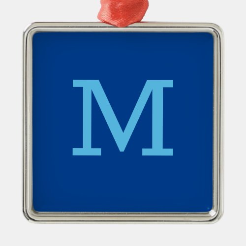 Monogram Blue Modern Add Your Name Initial Metal Ornament