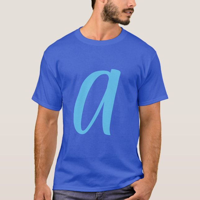 Monogram Blue Modern Add Your Name Initial T-Shirt (Front)