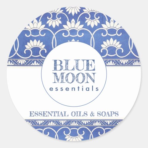 Monogram Blue Moon Floral Beauty Products Classic Round Sticker
