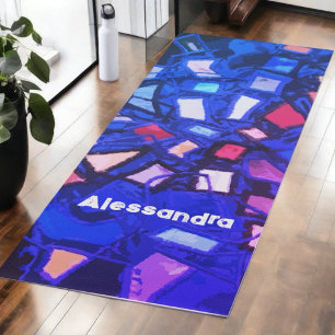 Monogram blue navy abstract colorful bright bold yoga mat