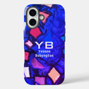 Monogram blue navy indigo abstract colorful bright iPhone 16 case