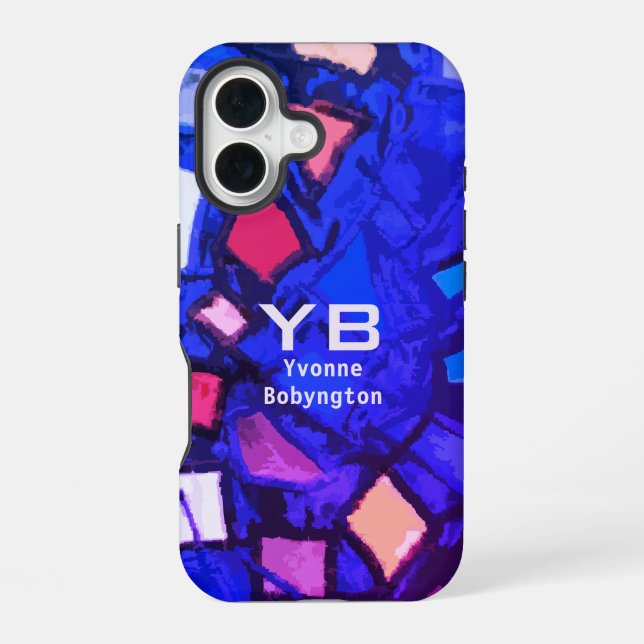 Monogram blue navy indigo abstract colorful bright iphone case (Back)