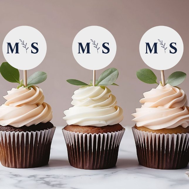 Monogram blue navy wedding favor classic round sticker (Creator Uploaded)