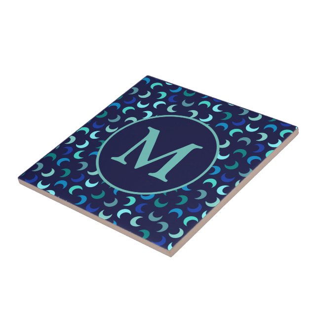 Monogram Blue New Moon Pattern Ceramic Tile (Side)