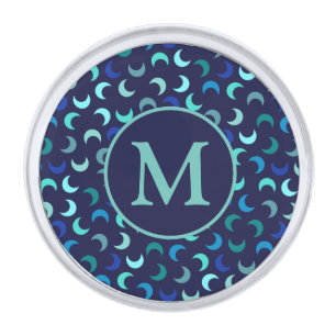 Monogram Blue New Moon Pattern Silver Finish Lapel Pin