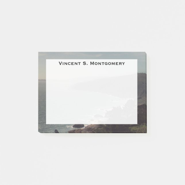 Monogram Blue Ocean Water, Gray Rocky Mountains Post-it Notes (Front)