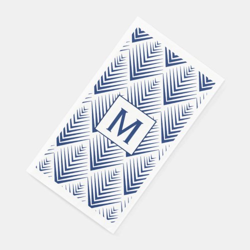 Monogram Blue on White Fan Flowers Art Deco    Paper Guest Towels