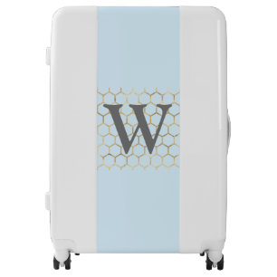 Monogram Blue Pastel Hexagon Pattern Luggage