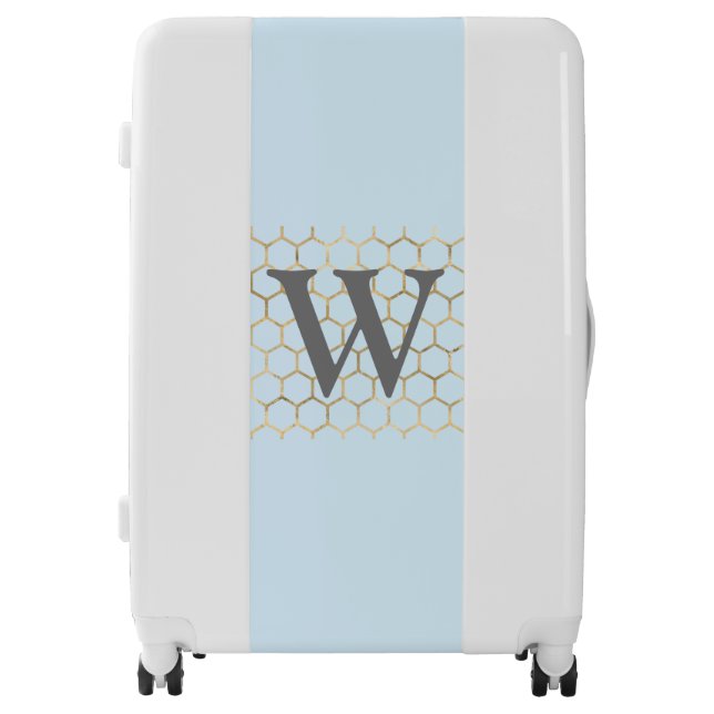Monogram Blue Pastel Hexagon Pattern Luggage (Front)