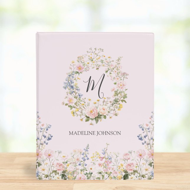 Monogram Blue Pink Flower Floral Baby Memory Book  Mini Binder (In situ)