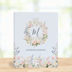 Monogram Blue Pink Flower Floral Baby Memory Book  Mini Binder