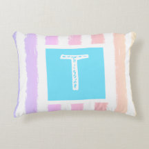 Monogram Blue Pink Watercolor Stripes