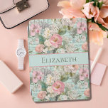 Monogram Blue Pink White Floral Shabby Chic Ipad Air Cover at Zazzle