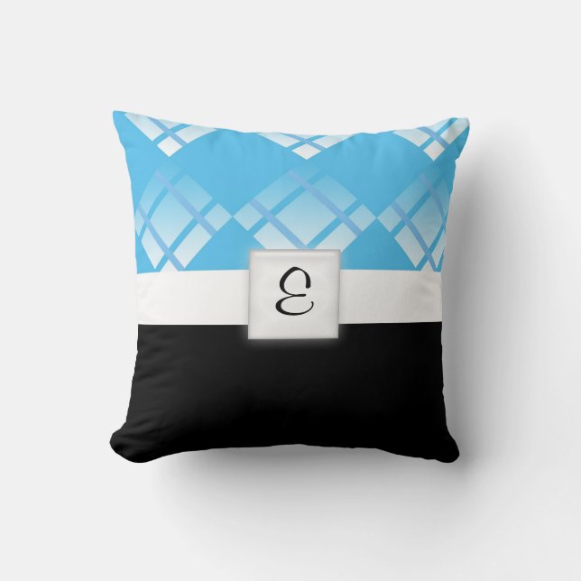 monogram blue plaids throw pillow (Front)