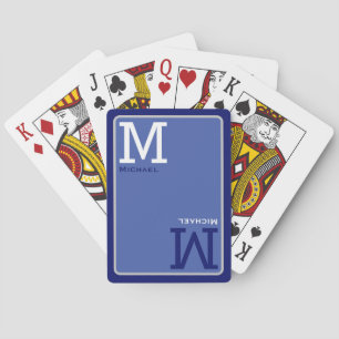 Monogram Blue Playing Cards with Custom Name 