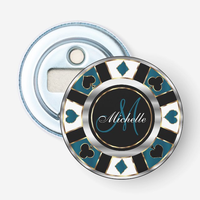 Monogram Blue Poker Chip  Bottle Opener (Front)