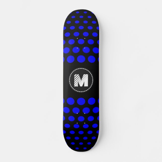 Monogram Blue Polka Dots Pattern Skateboard (Front)