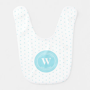 Monogram Blue Polka Dots Stripes Baby Bib