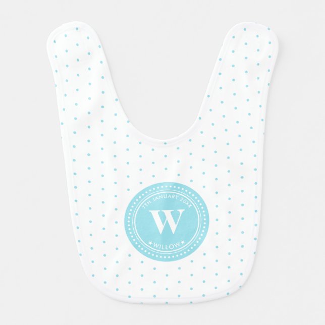 Monogram Blue Polka Dots Stripes Baby Bib (Front)