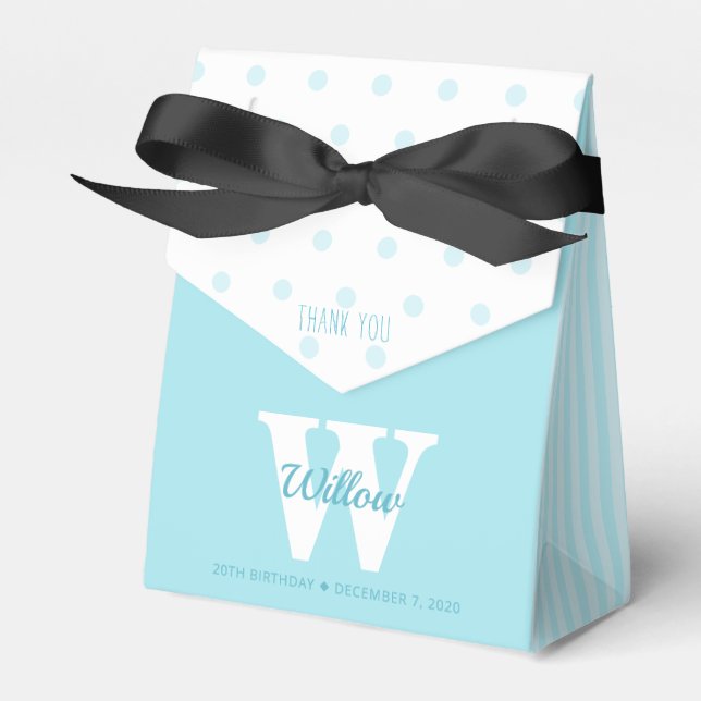 Monogram Blue Polka Dots Stripes Favor Box (Front Side)