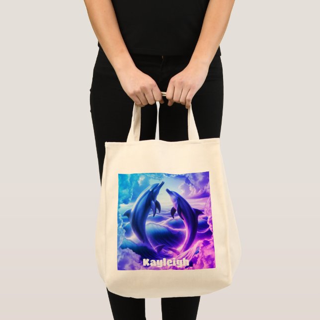 Monogram Blue & Purple Dolphins Ocean | Tote Bag (Front (Product))