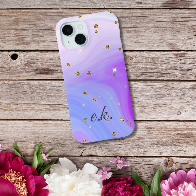 Monogram Blue Purple Pink Swirl Gold Glitter Case-Mate iPhone Case (Monogram Initials Name Pink Blue Purple Swirl Gold Glitter iPhone case)
