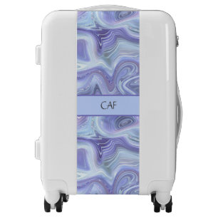 Monogram Blue Purple Silver Agate Marble Swirl Luggage