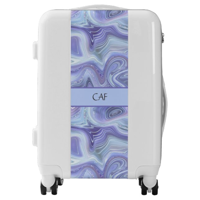 Monogram Blue Purple Silver Agate Marble Swirl  Luggage (Front)