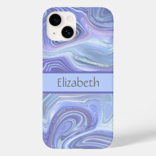 Monogram Blue Purple Silver Glitter Agate Marble  Case_Mate iPhone 14 Case