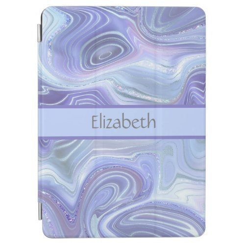 Monogram Blue Purple Silver Glitter Agate Marble iPad Air Cover