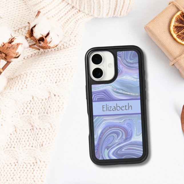 Monogram Blue Purple Silver Glitter Agate Marble   Otterbox iPhone Case (Blue purple marble glitter swirl monogrammed otterbox iPhone case for her.)