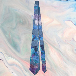 Monogram blue purple teal navy pattern decorative neck tie