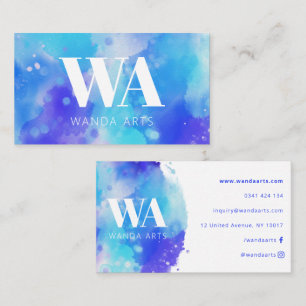 Monogram Blue Purple Watercolor Artist Business Card