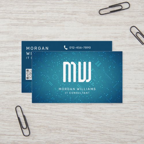 Monogram Blue QR Code Business Card