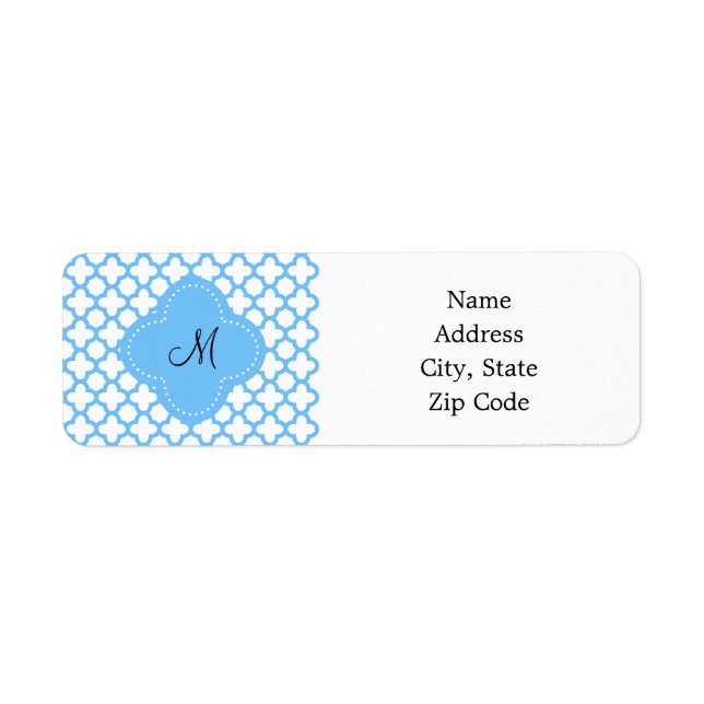 Monogram Blue Quatrefoil Pattern Label (Front)
