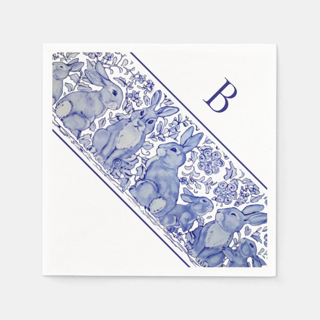 Monogram Blue Rabbit Animal Whimsical Custom Napki Napkins (Front)