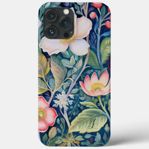 Monogram Blue, Red and Pink Floral Greenery iPhone 13 Pro Max Case