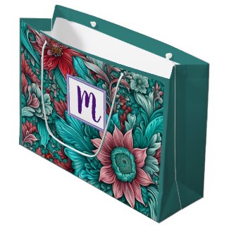 Monogram Blue Red Flowers 