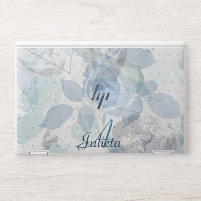 Monogram Blue Roses HP Laptop Skin (Front)