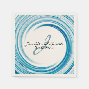 Monogram Blue sapphire Swirl Abstract Art Napkins